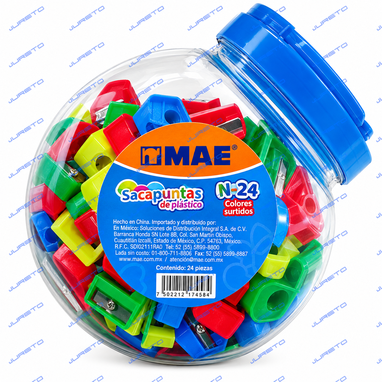 BOTE DE 100 SACAPUNTAS DE PLASTICO MARCA MAE